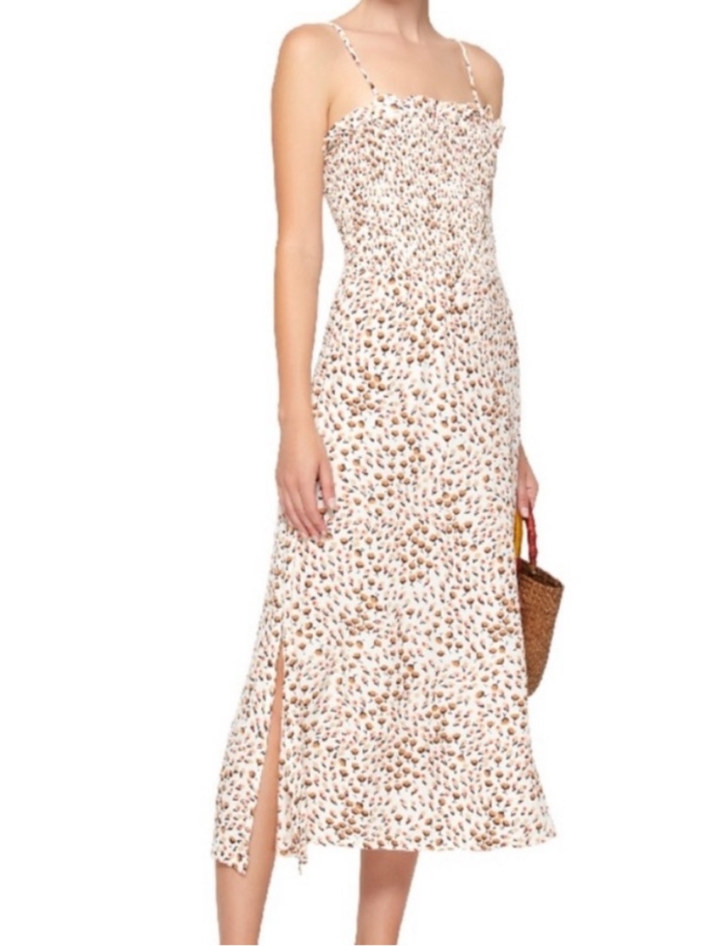 Faithfull the Brand Solange Dress White Tan Flowers M